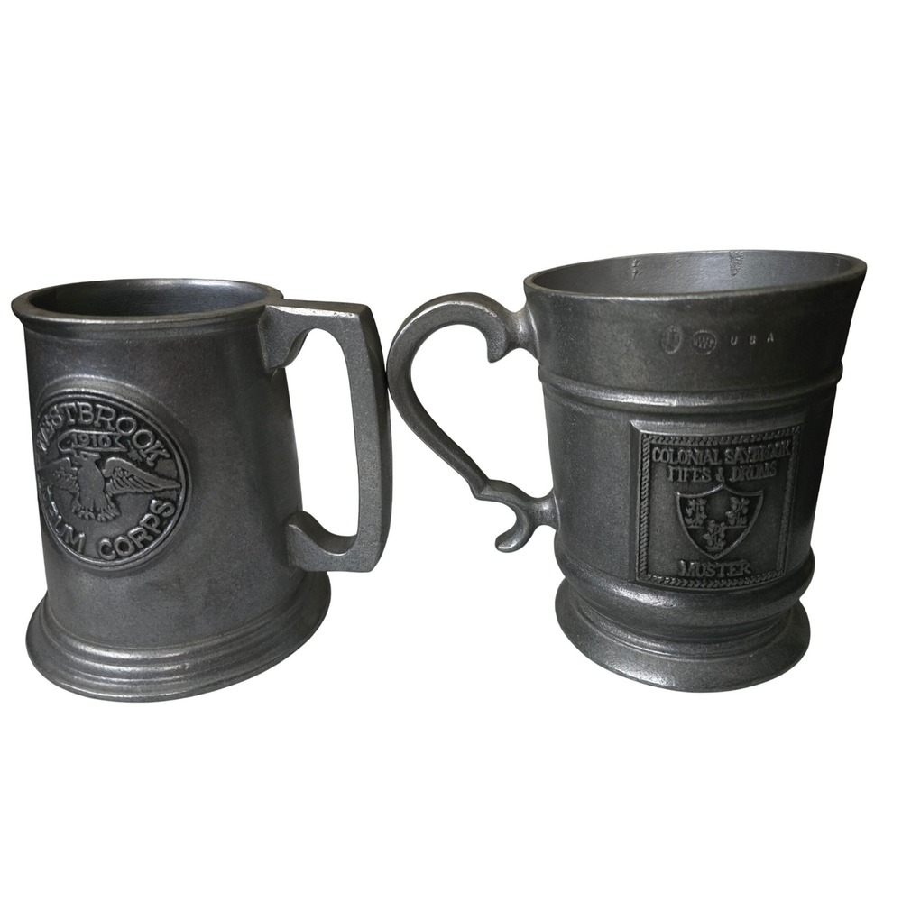 Wilton Armetale‎ Pewter Mugs Westbrook Drum Corps Colonial Saybrook Set of 2 USA